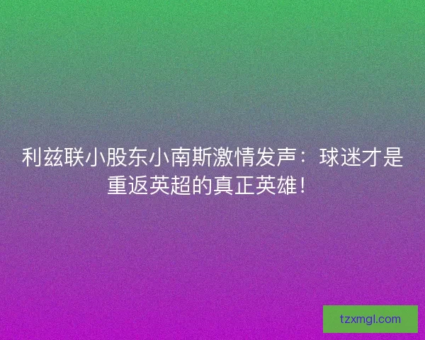利兹联小股东小南斯激情发声：球迷才是重返英超的真正英雄！