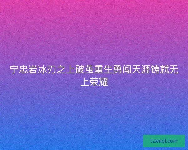 宁忠岩冰刃之上破茧重生勇闯天涯铸就无上荣耀